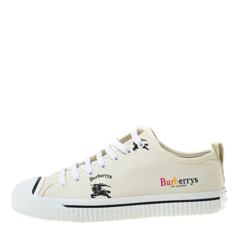 

Burberry Cream Printed Canvas Sneakers Size