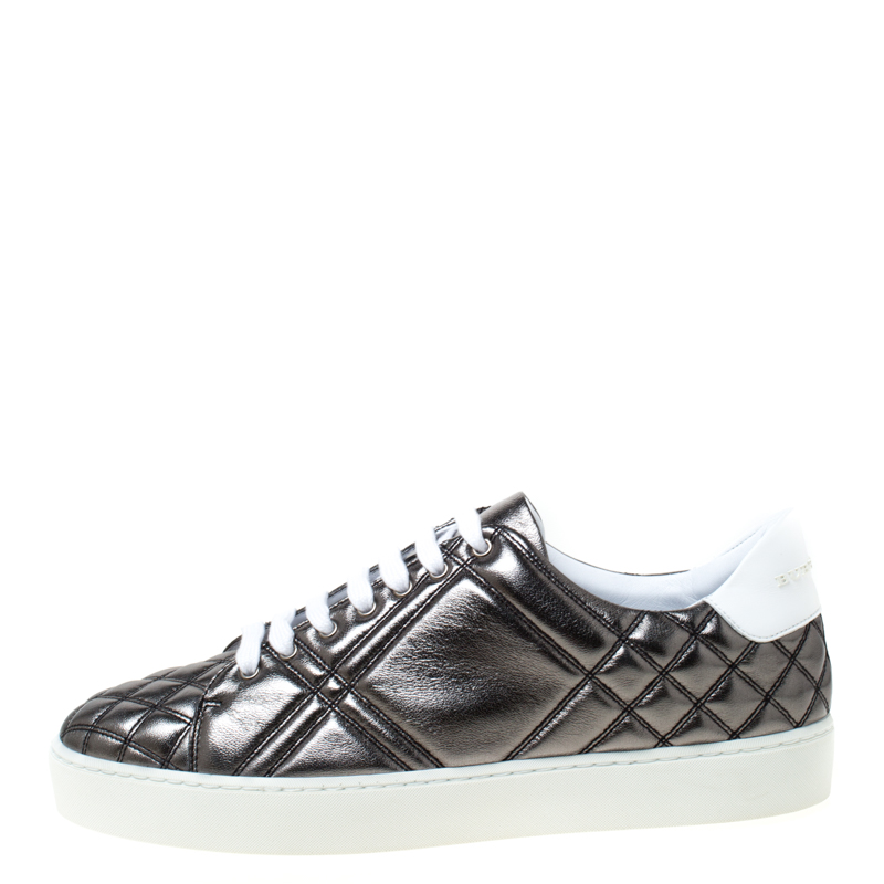 

Burberry Metallic Gunmetal Quilted Leather Westford Low Top Sneakers Size