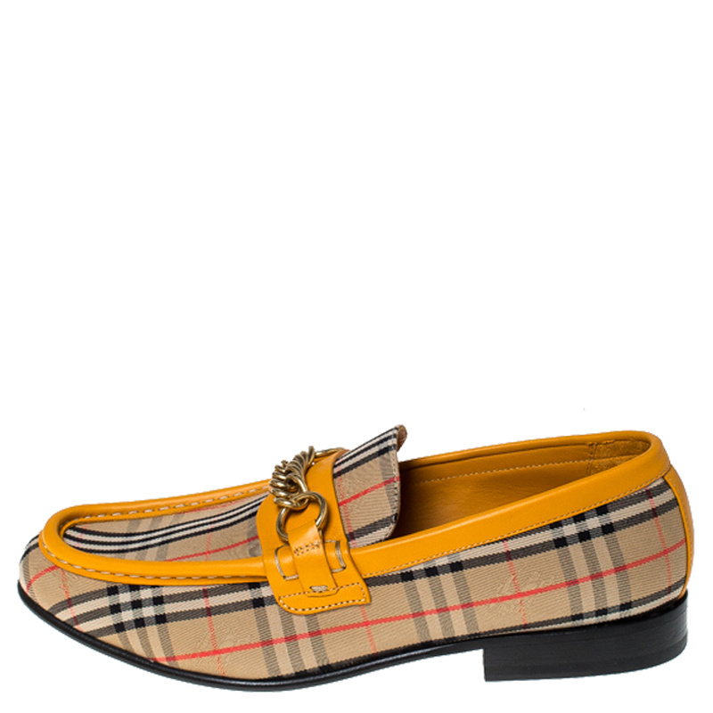 

Burberry Beige/Mustard Canvas and Leather Check Moorley Loafers Size