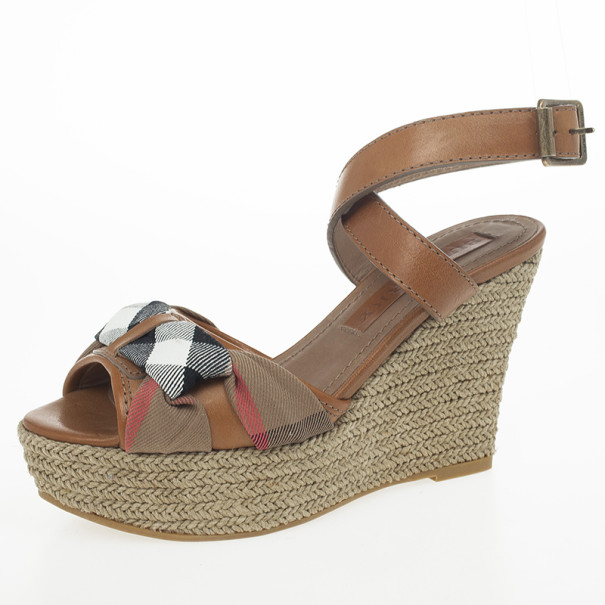 Burberry Washed Housecheck Donegall Wedge Sandals Size 37