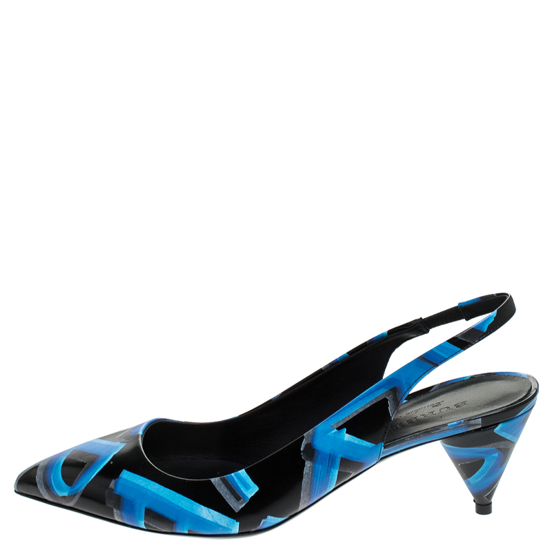 

Burberry Black/Blue Leather Morson Slingback Sandals Size