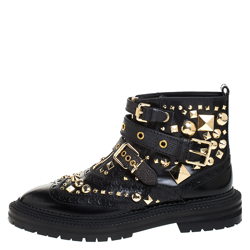 

Burberry Black Studded Leather Everdon Ankle Boots Size