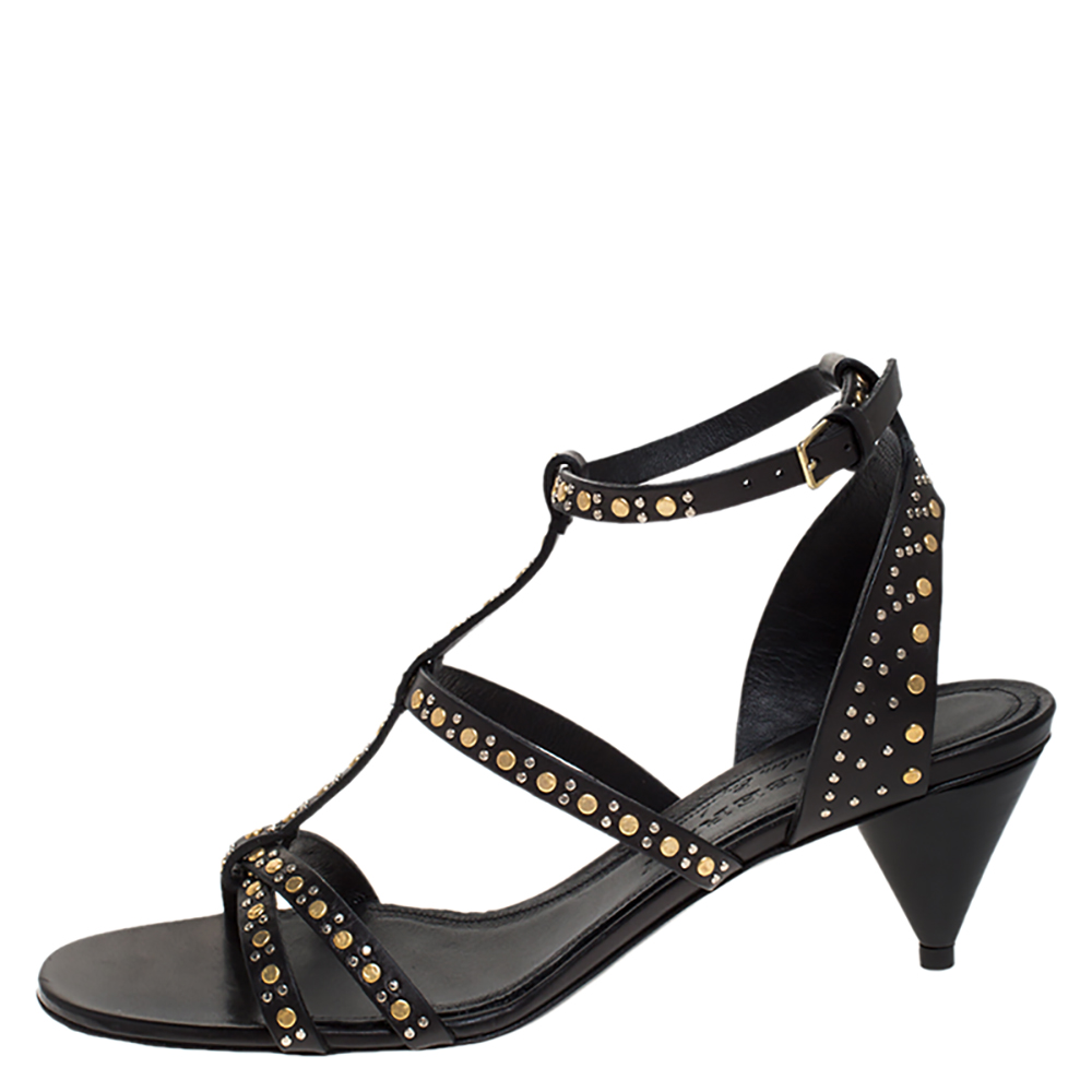 

Burberry Black Leather Riveted Hansel Ankle Strap Sandals Size