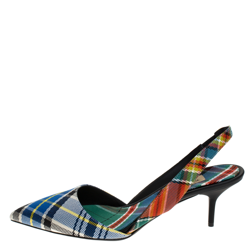 

Burberry Multicolor Check Canvas Annice Tartan Slingback Sandals Size