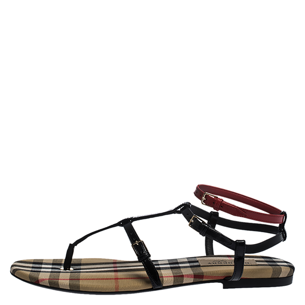 

Burberry Black/Beige Nova Check Canvas and Leather Anthea Flats Sandals Size, Brown