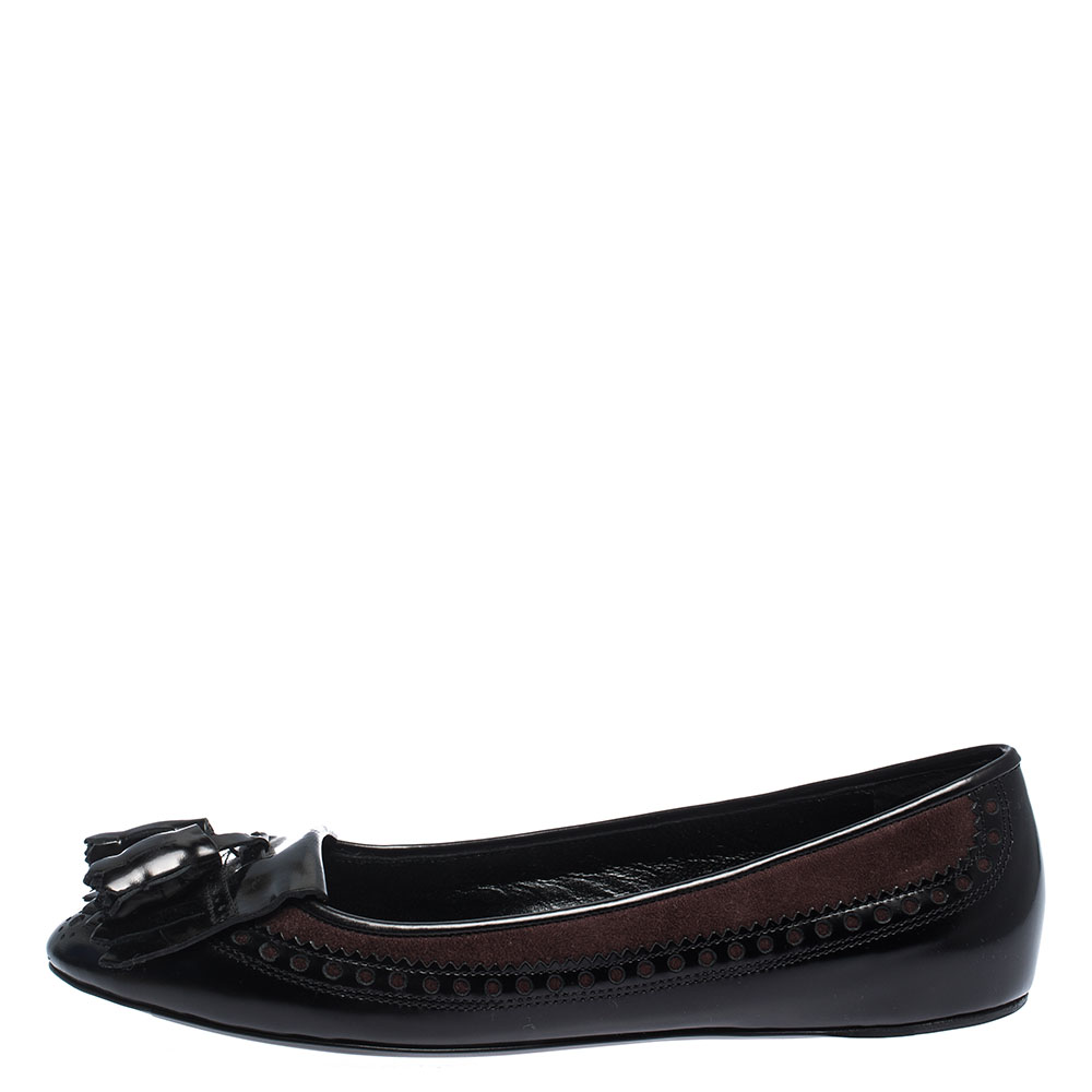 

Burberry Black Brogue Leather Tassel Fringe Ballet Flats Size