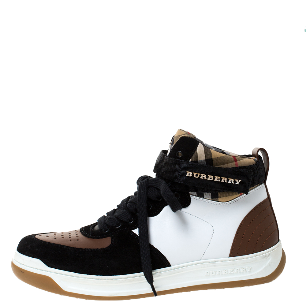 

Burberry Multicolor Leather, Suede and Canvas Vintage Check Dennis High Top Sneakers Size