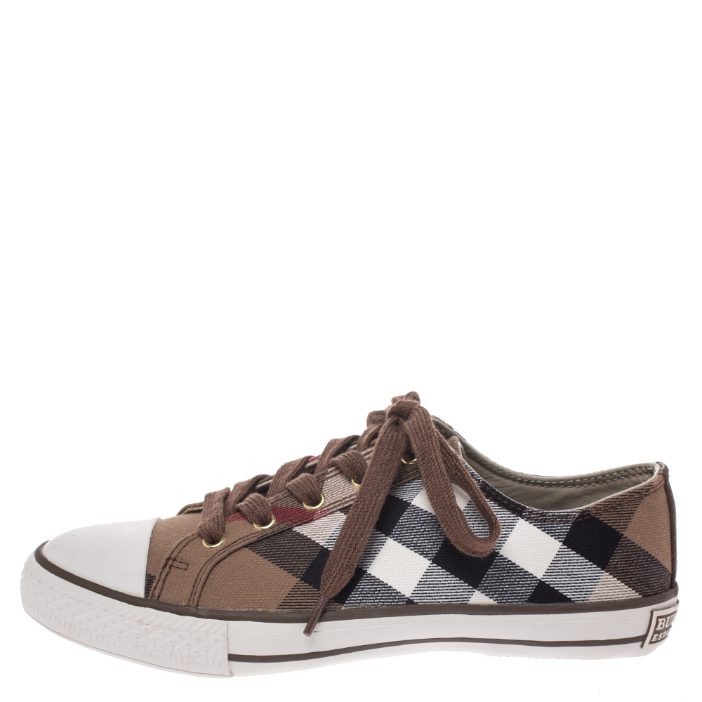 

Burberry Multicolor Check Canvas And Rubber Cap Toe Sneakers Size