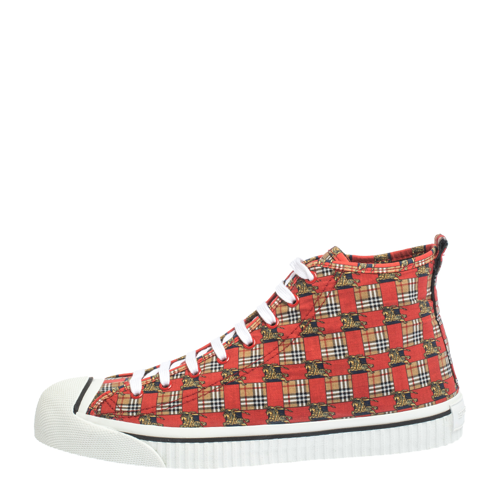 

Burberry Red Canvas Kingly Print High Top Sneakers Size