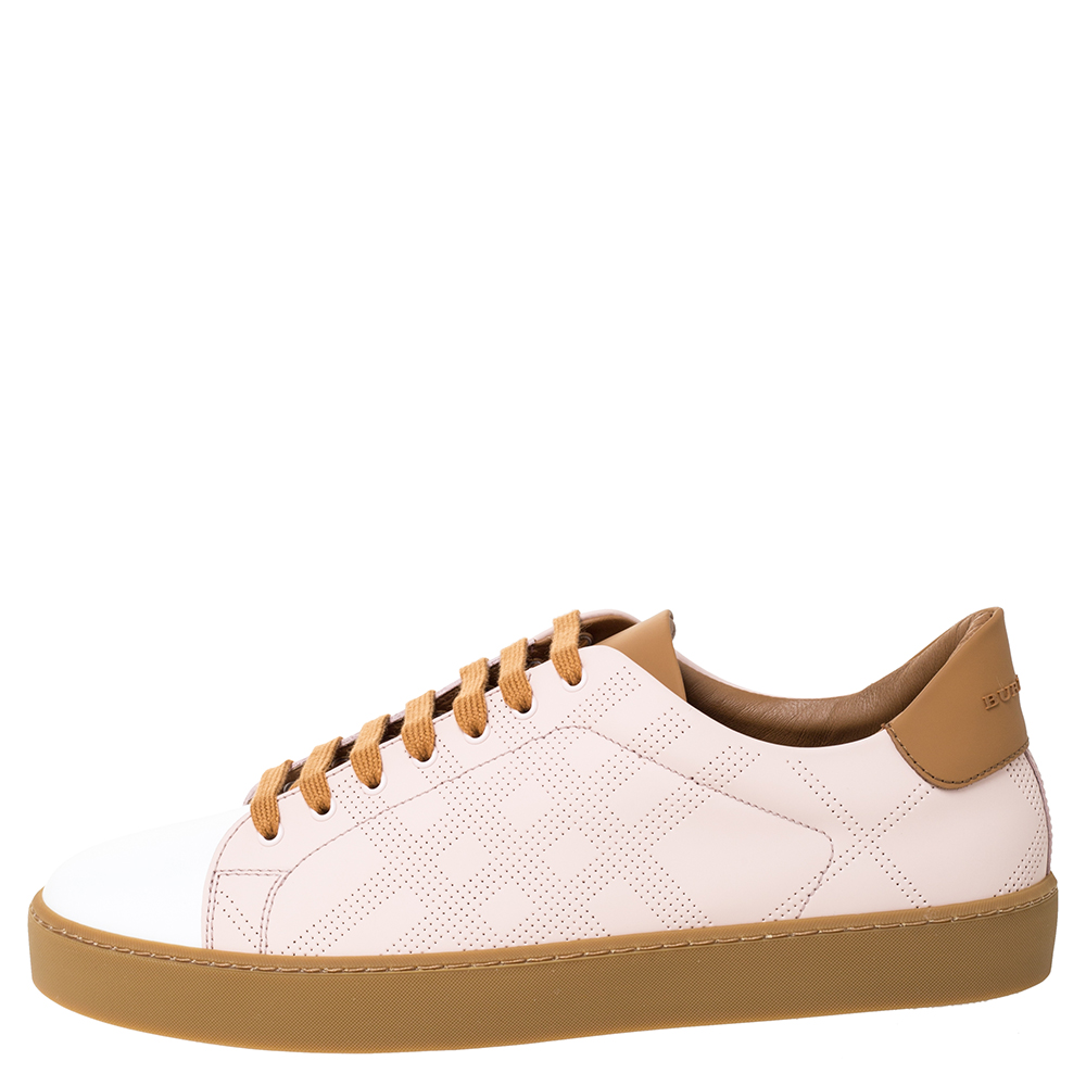 

Burberry Pink Perforated Check Leather Westford Low Top Sneakers Size