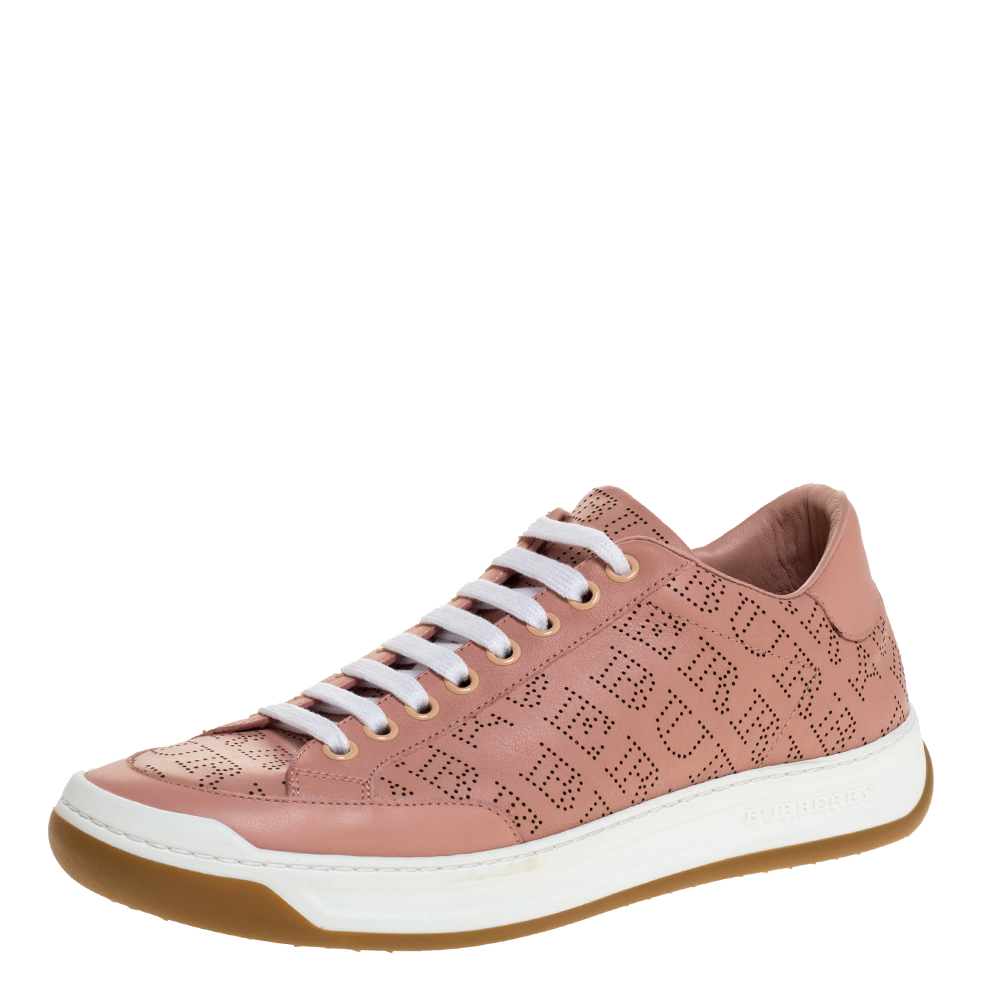Burberry Pink Perforated Leather Timsbury Low Top Sneakers Size 39.5 ...