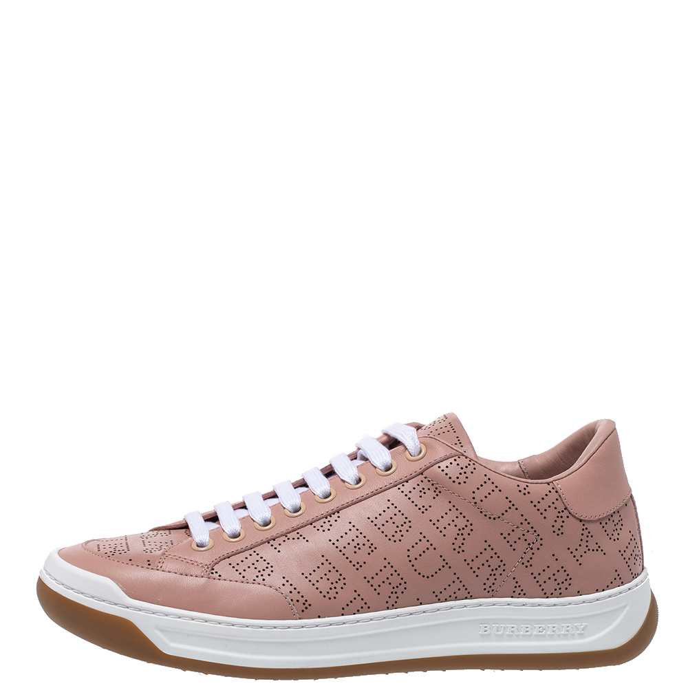 

Burberry Pink Perforated Leather Timsbury Low Top Sneakers Size