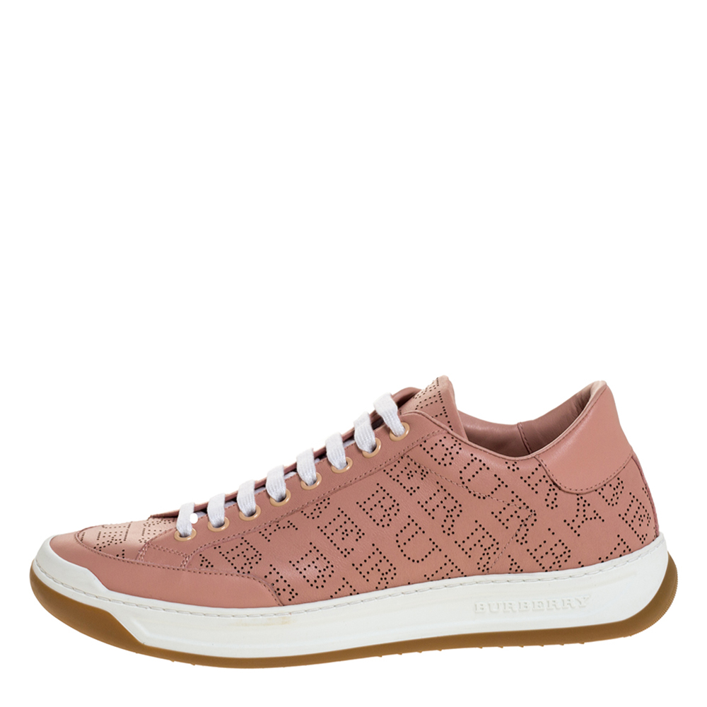 

Burberry Pink Perforated Leather Timsbury Low Top Sneakers Size