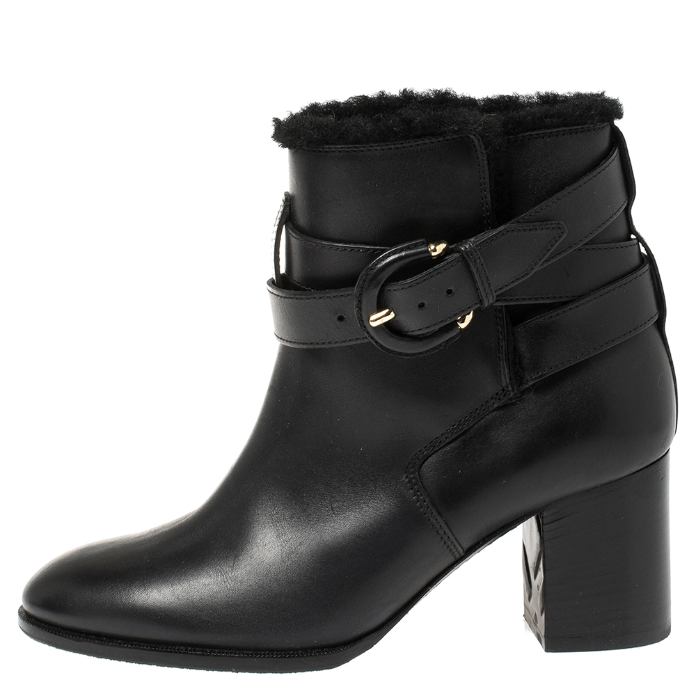 

Burberry Black Leather Shearling Ankle Boots Size