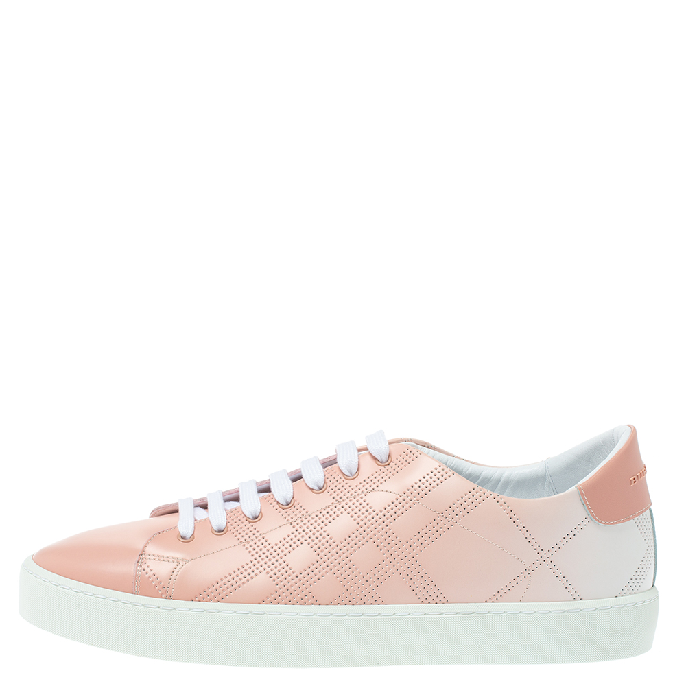 

Burberry Pink Perforated Leather Westford Low Top Sneakers Size