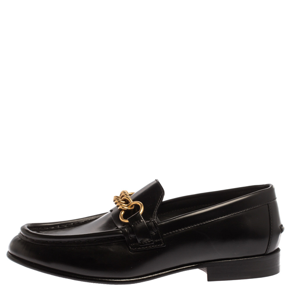 

Burberry Black Leather Solway Chain Detail Slip On Loafers Size