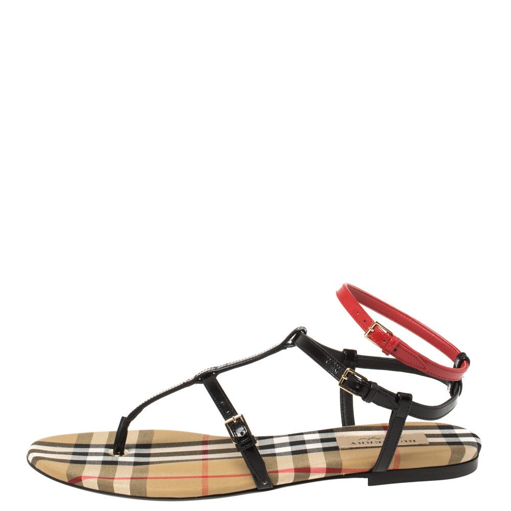 

Burberry Black/Beige Nova Check Canvas and Leather Anthea Flats Sandals Size, Brown