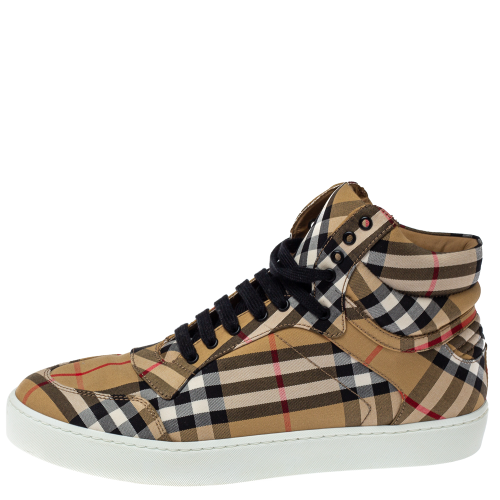 

Burberry Beige Check Canvas High Top Sneakers Size