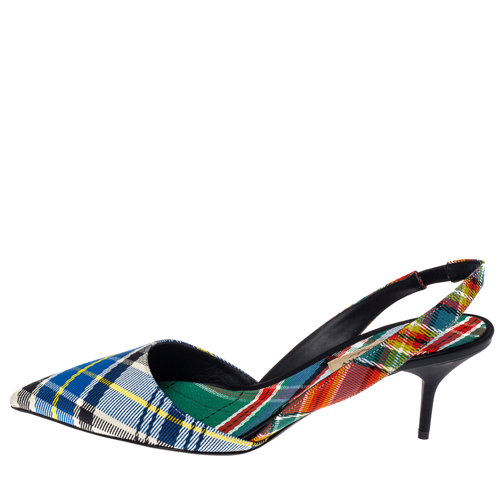 

Burberry Multicolor Canvas Annice Tartan Slingback Sandals Size