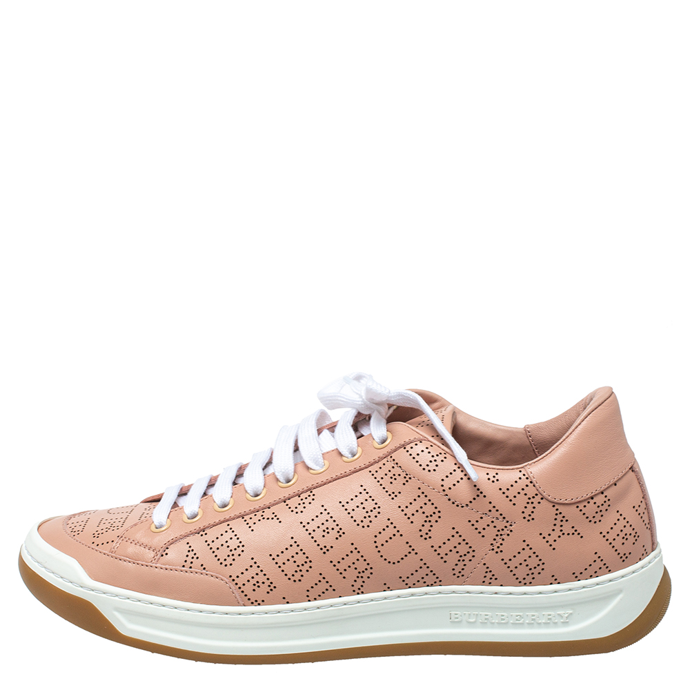 

Burberry Pink Perforated Leather Timsbury Low Top Sneakers Size