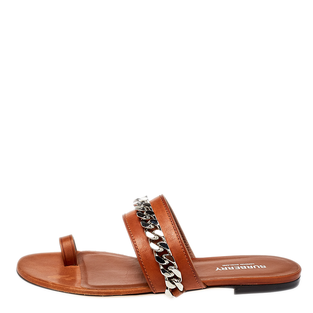 

Burberry Brown Leather Heidi Toe Ring Flats Size