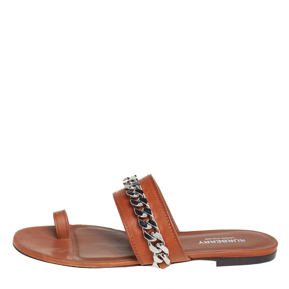 

Burberry Brown Leather Heidi Toe Ring Flats Size, Black