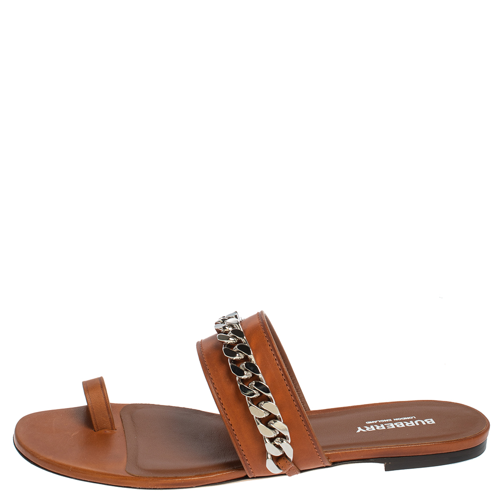 

Burberry Brown Leather Heidi Toe Ring Flats Size
