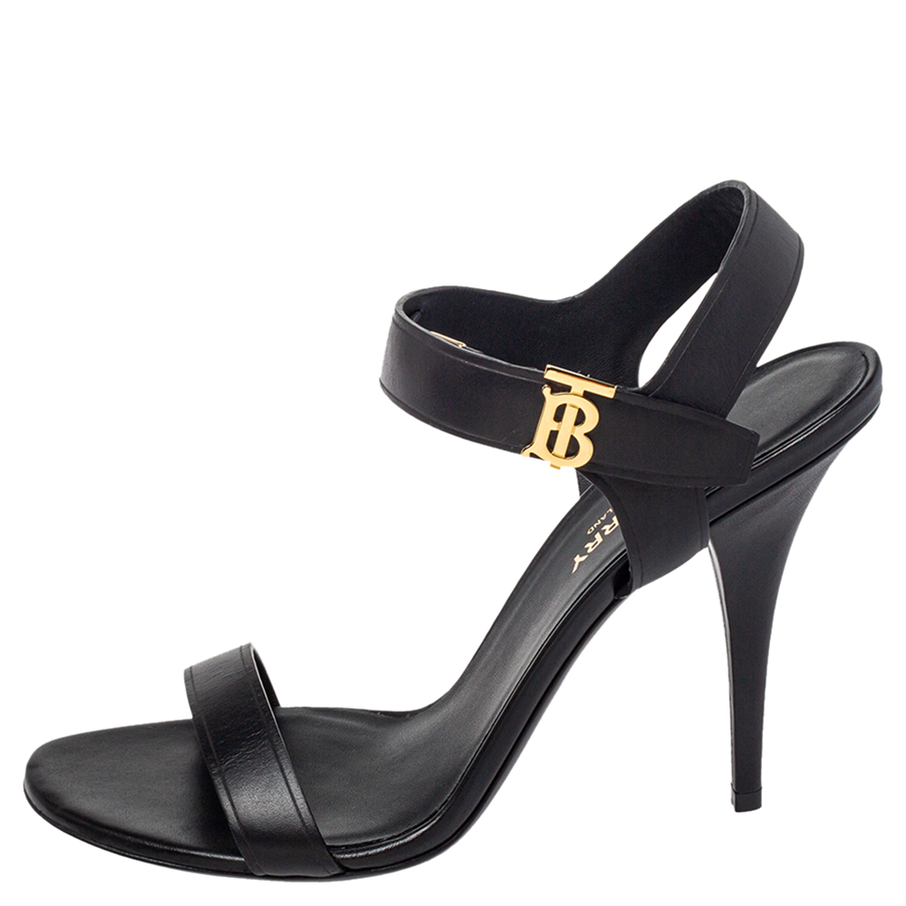 

Burberry Black Leather Motif Ankle Strap Sandals Size