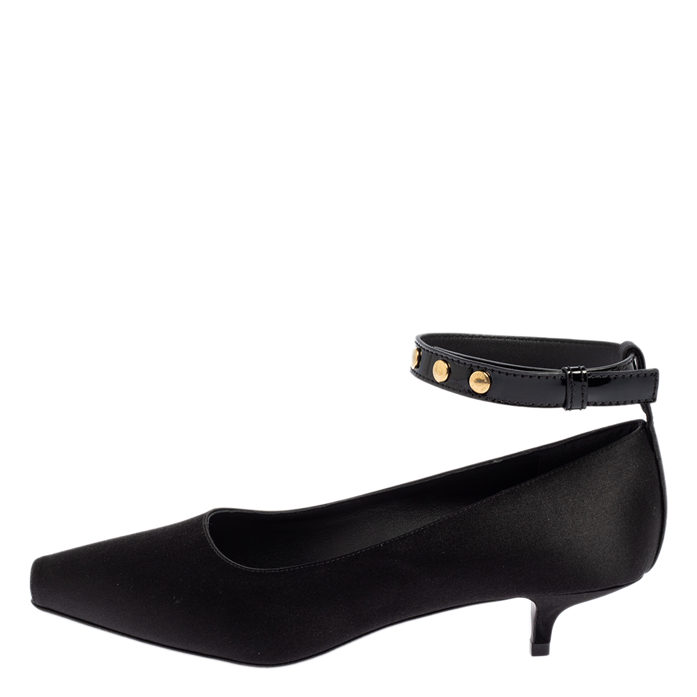 

Burberry Black Satin Peep Toe Ankle Strap Pumps Size