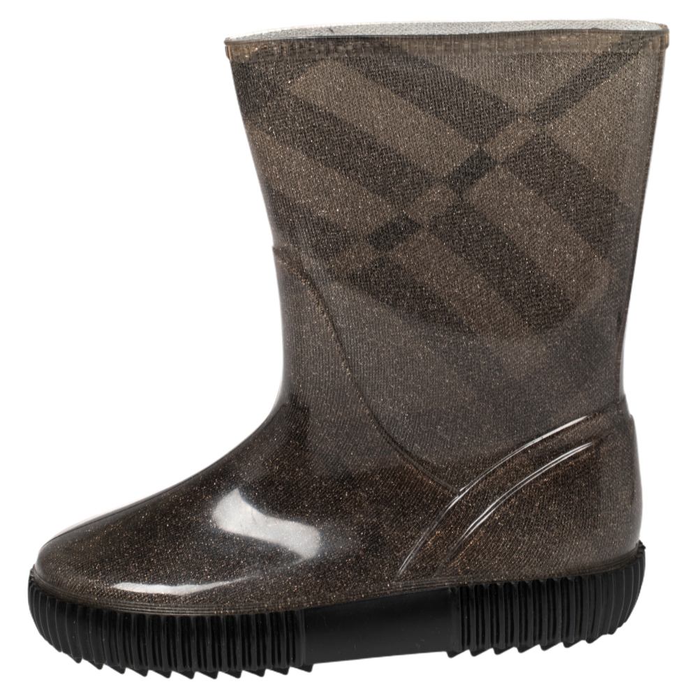 

Burberry Grey Check Knit Fabric And PVC Rain Boots Size /36