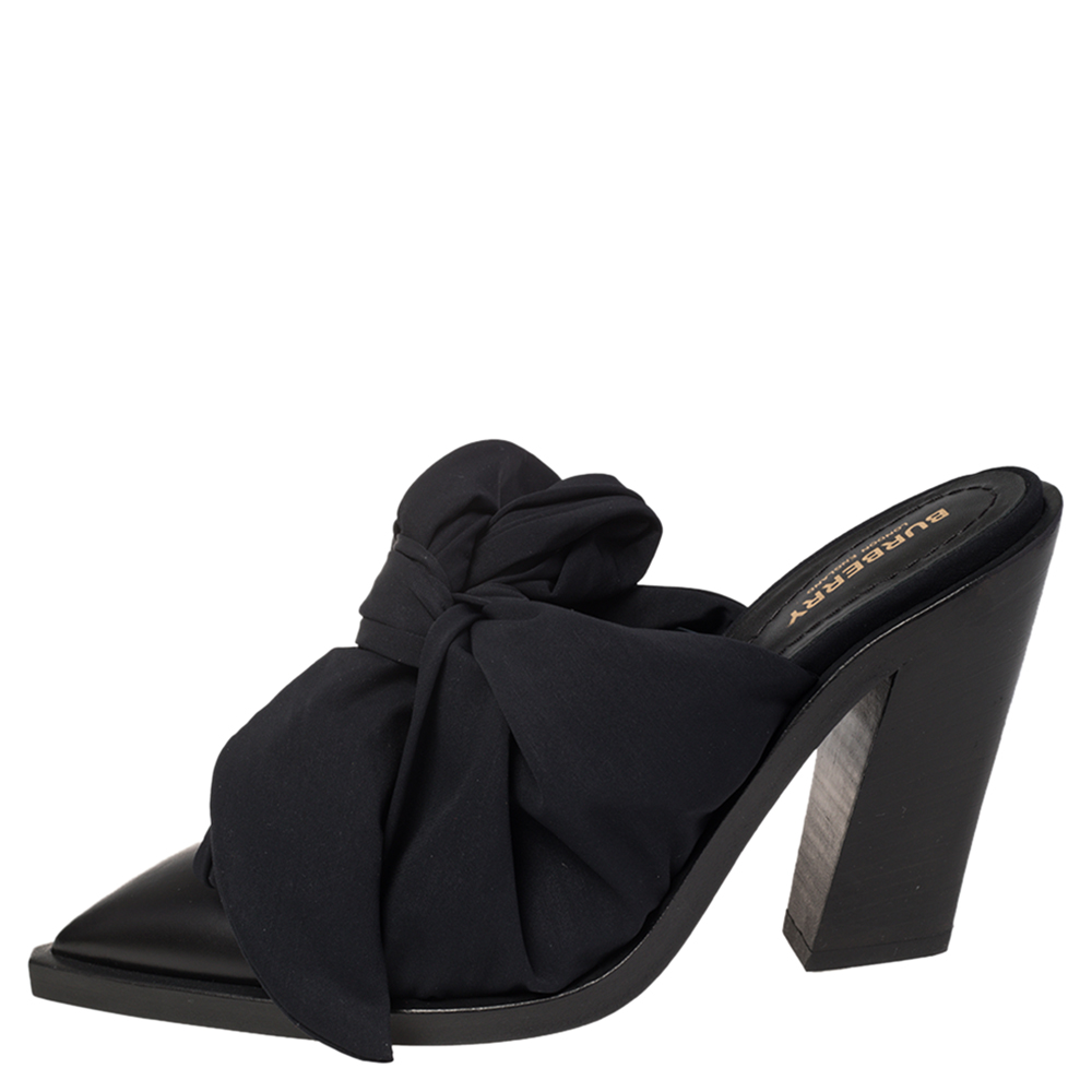 

Burberry Black Satin and Leather Tillington Mules Size