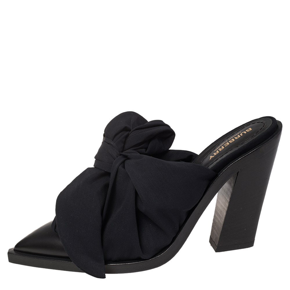 

Burberry Black Satin and Leather Tillington Mules Size