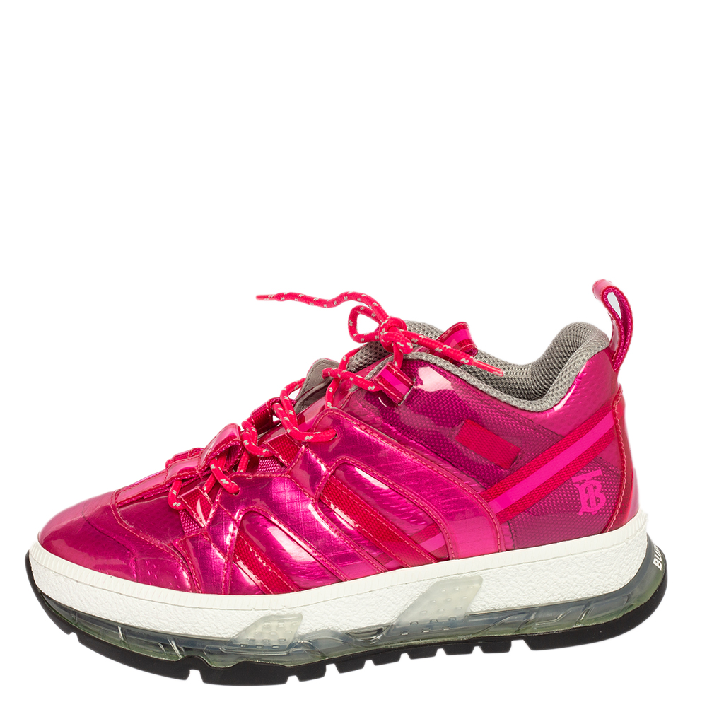 

Burberry Fuchsia Glossy Vinyl Union Low Top Sneakers Size, Pink