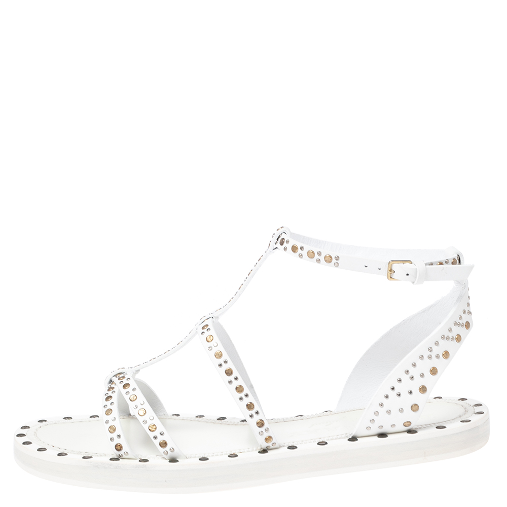 

Burberry White Leather Studded Sandals Size