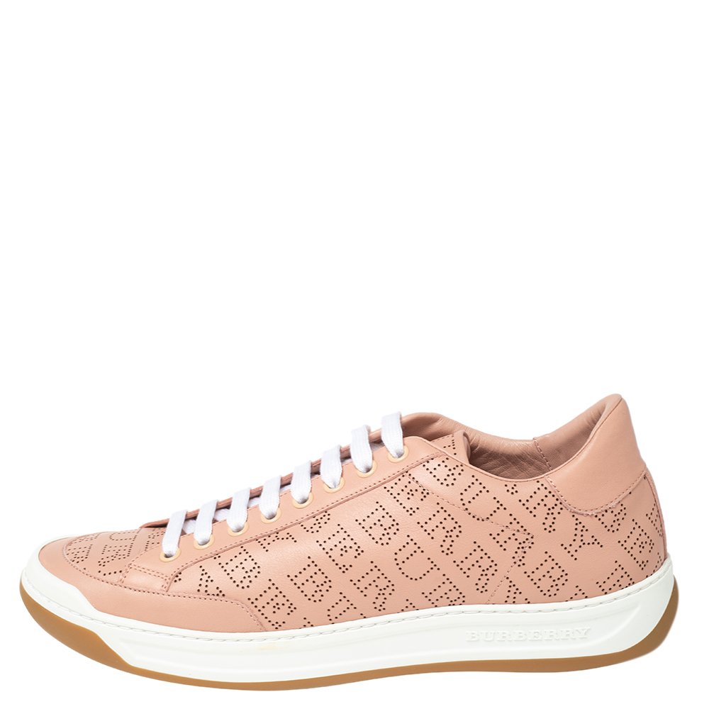 

Burberry Pink Perforated Leather Timsbury Low Top Sneakers Size