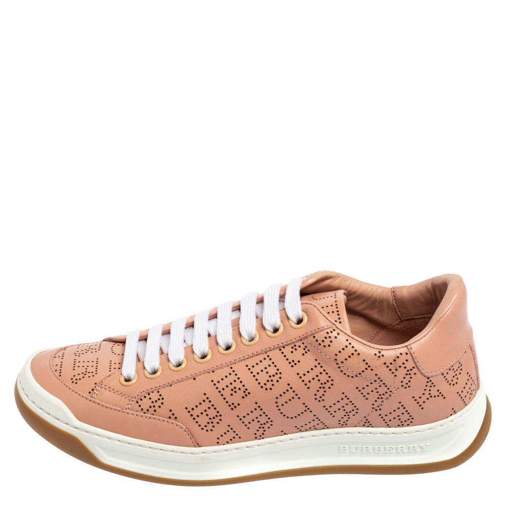 

Burberry Pink/White Perforated Leather Timsbury Low Top Sneakers Size