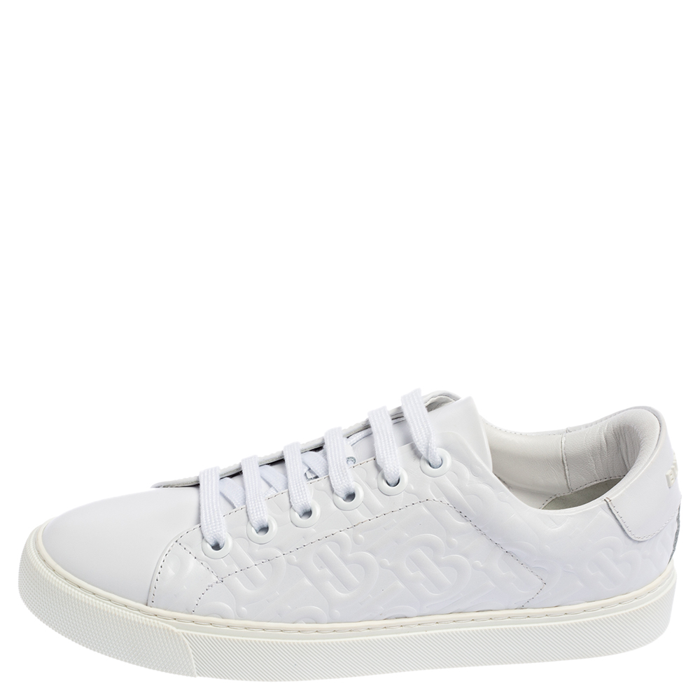 

Burberry White TB Embossed Leather Albridge Sneakers Size