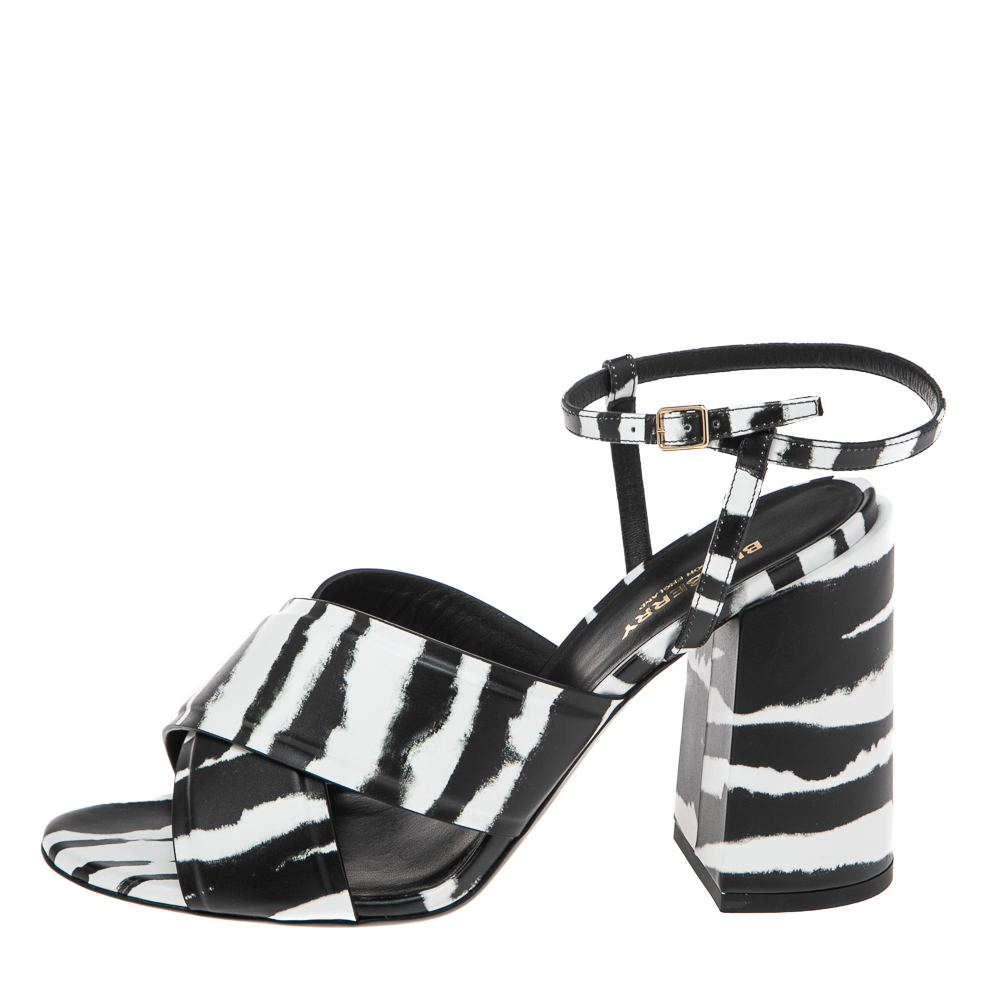 

Burberry White/Black Leather Castlebar Ankle Wrap Sandals Size