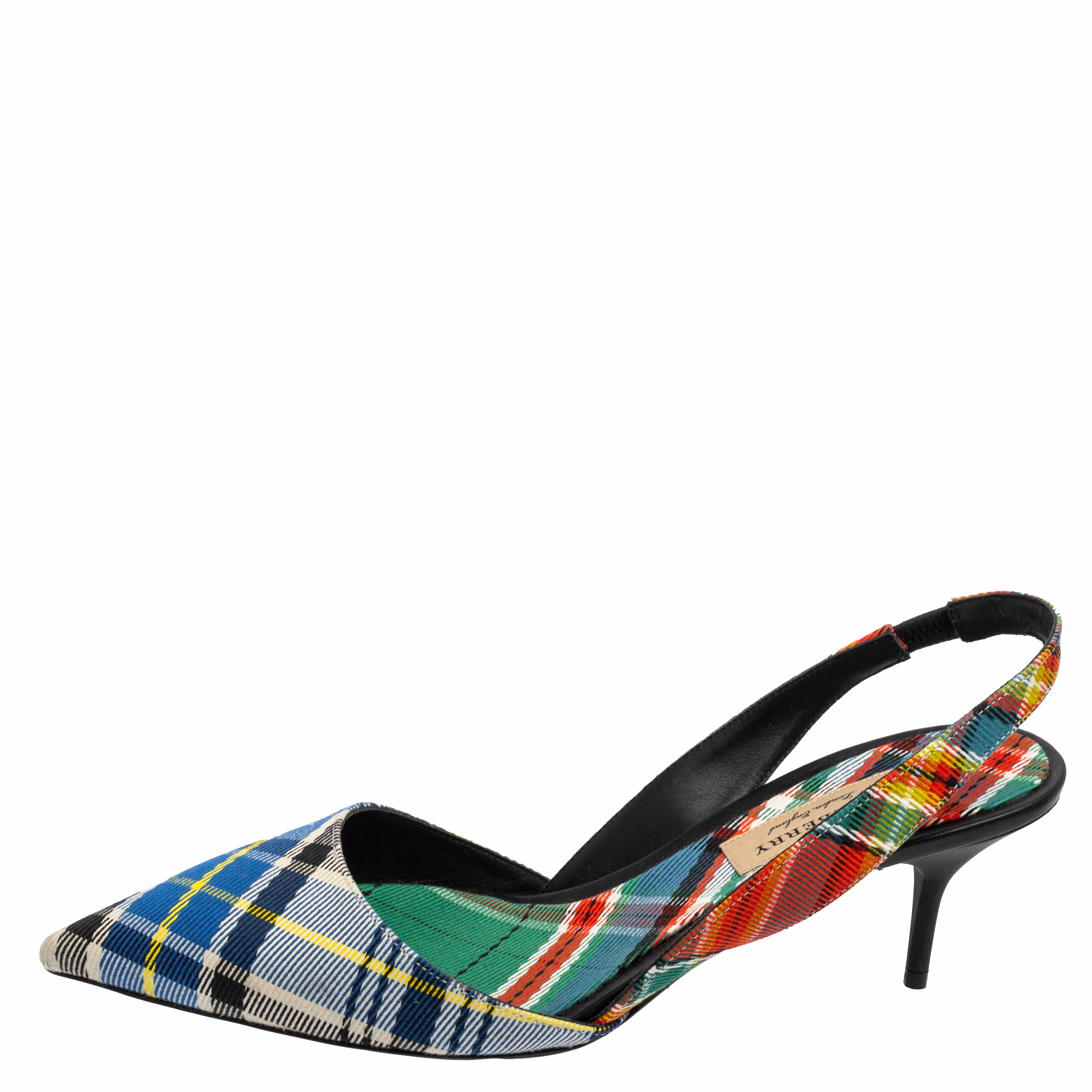 

Burberry Multicolor Check Canvas Pointed Toe Slingback Sandals Size