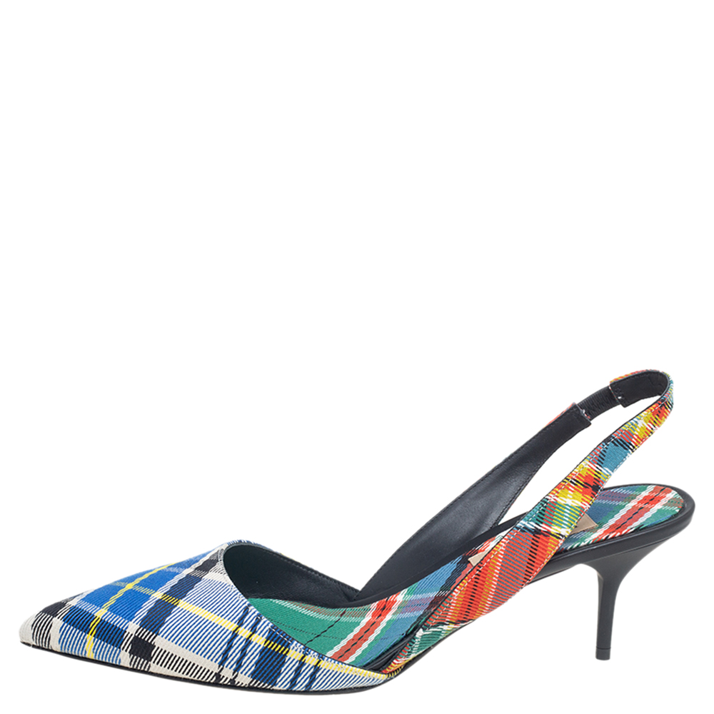 

Burberry Multicolor Canvas Annice Tartan Slingback Sandals Size
