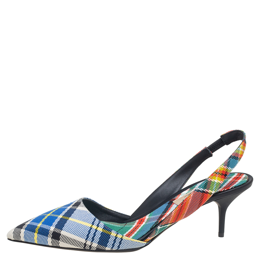 

Burberry Multicolor Canvas Annice Tartan Slingback Sandals Size