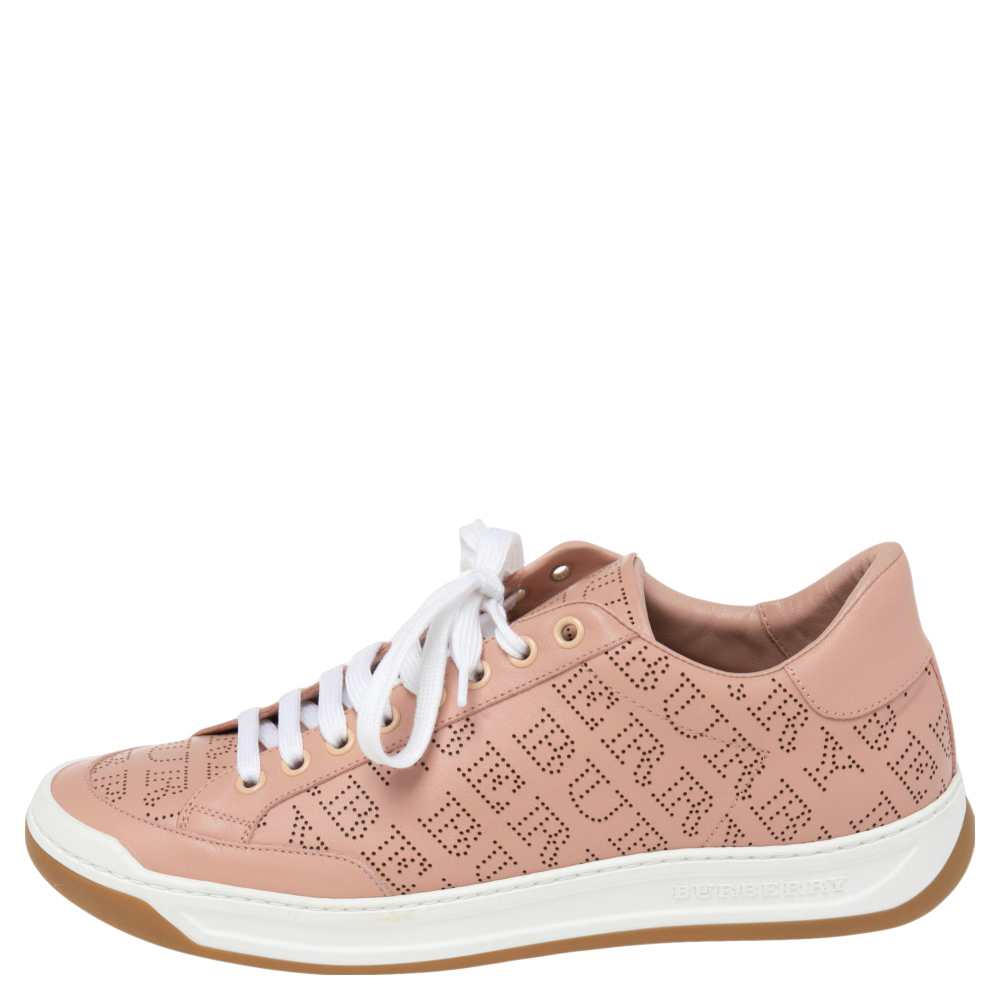 

Burberry Pink Perforated Leather Timsbury Low-Top Sneakers Size