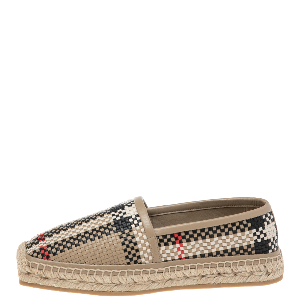 

Burberry Archive Beige Woven Leather Espadrille Flats Size