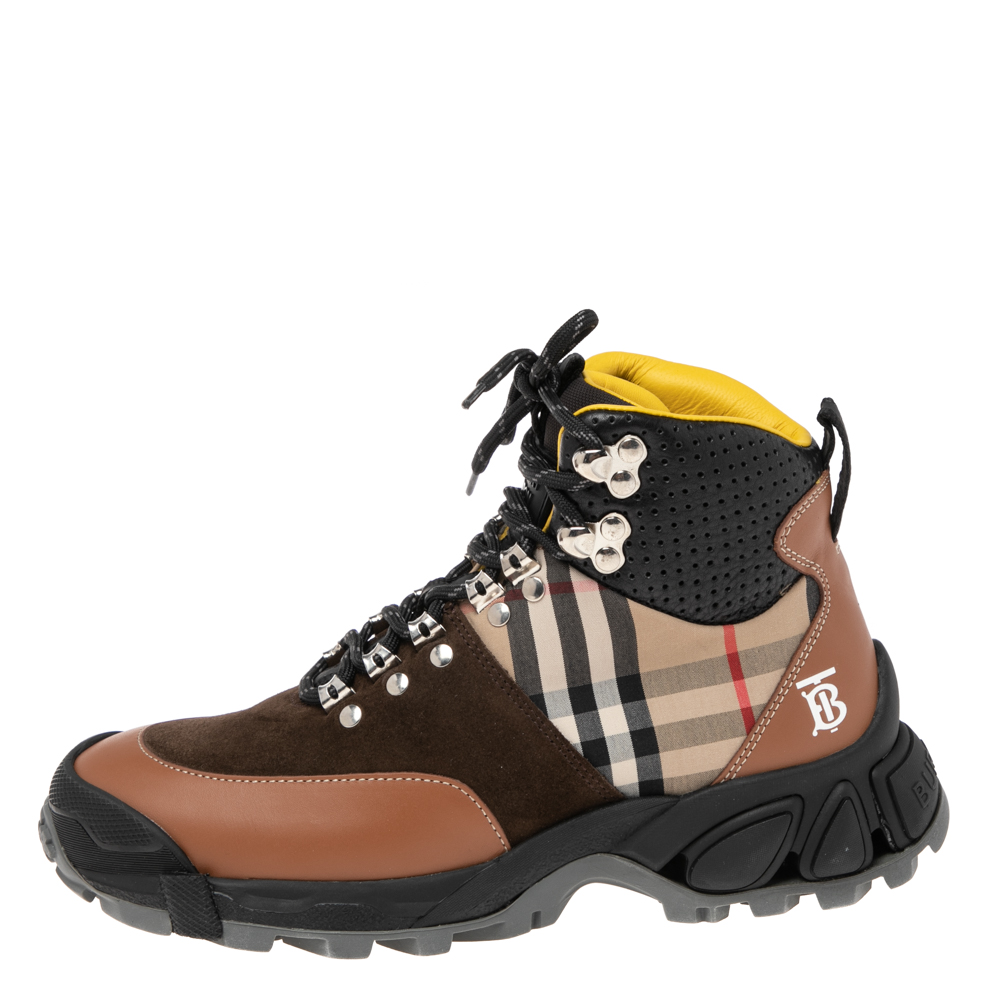 

Burberry Multicolor/House Check Canvas And Leather Hiking Boots Size