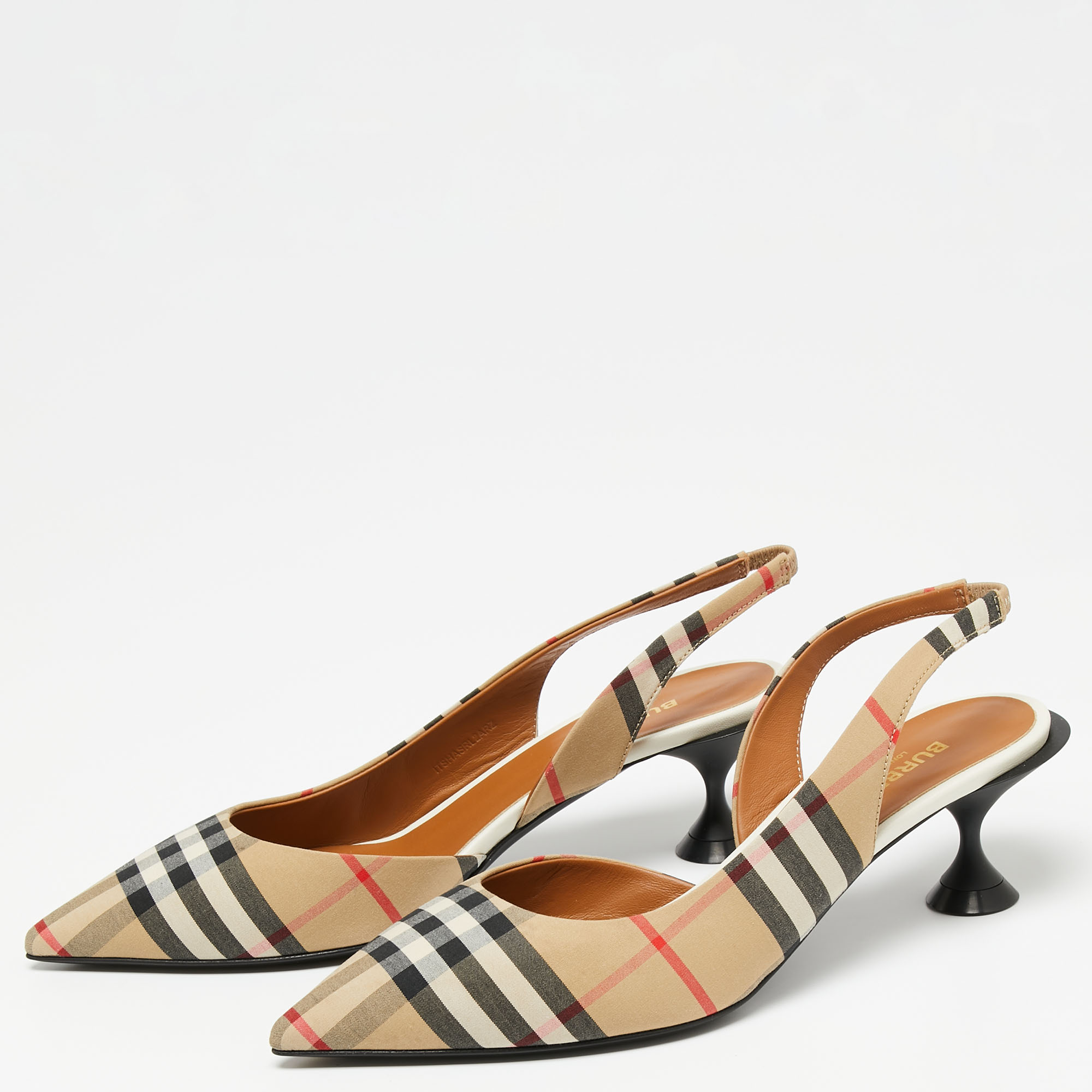 

Burberry Multicolor Archive Check Fabric D'orsay Slingback Sandals Size