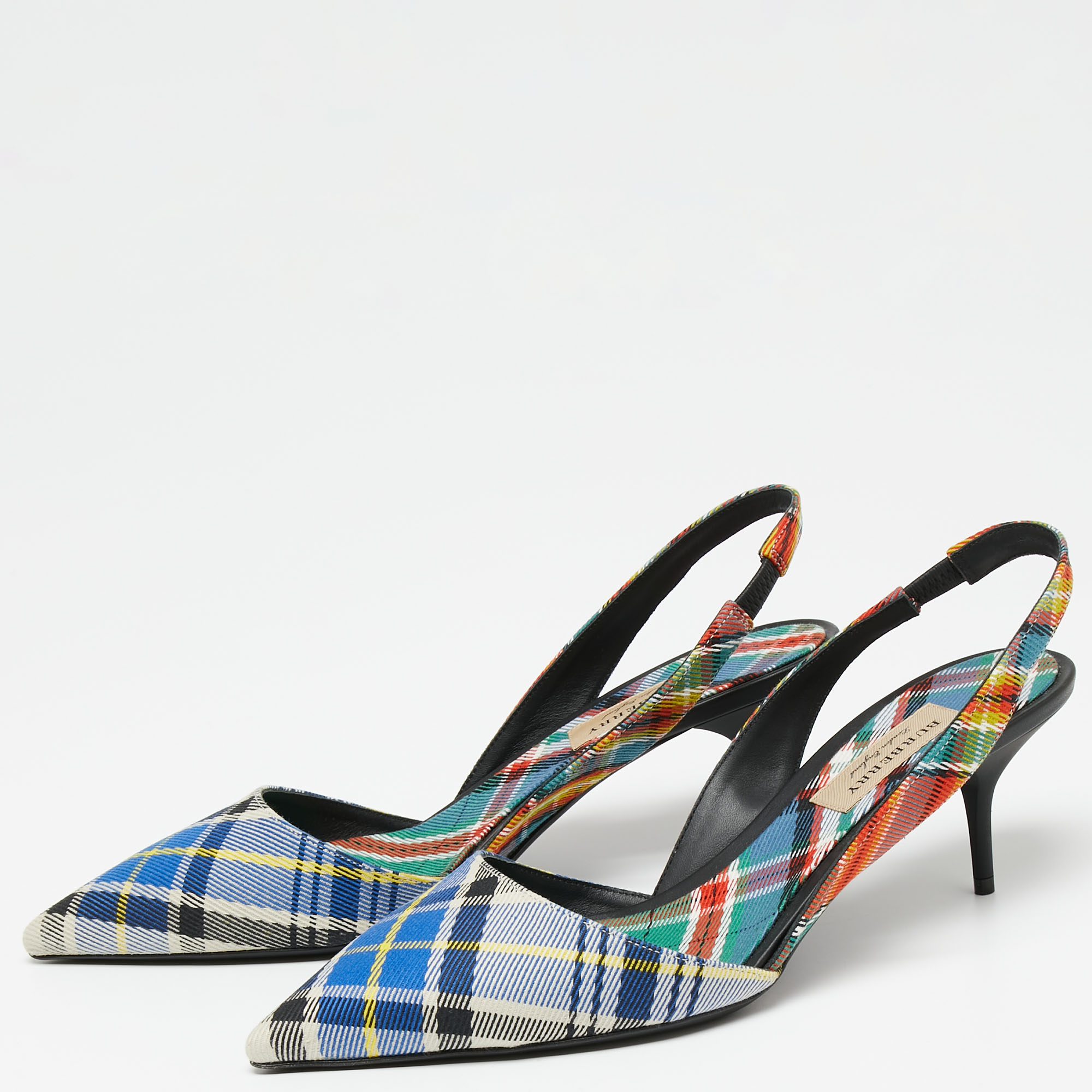 

Burberry Multicolor Check Canvas Pointed Toe Slingback Sandals Size