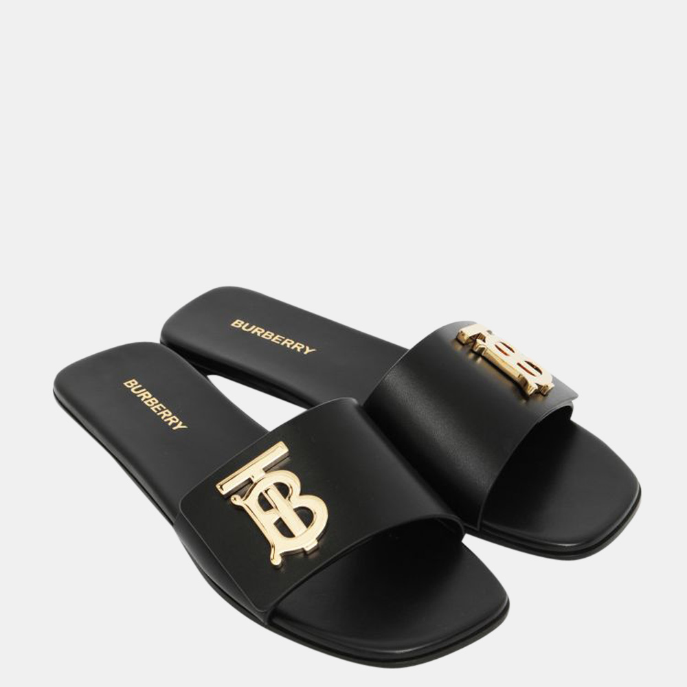 

Burberry Black Monogram Motif Leather Sandals Size EU