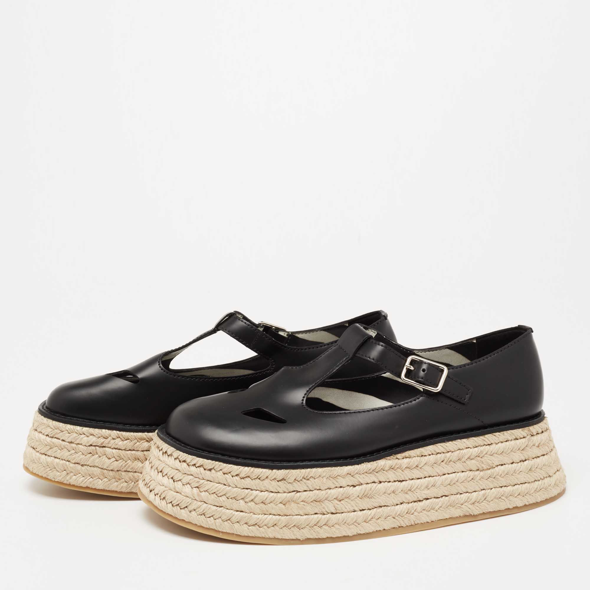 

Burberry Black Leather Platform Aldwych Espadrille Flats Size