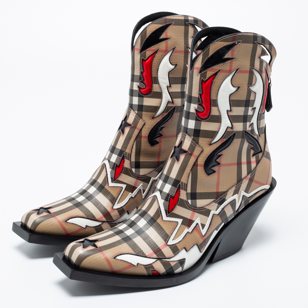 

Burberry Beige Canvas Applique Cowboy Boots Size