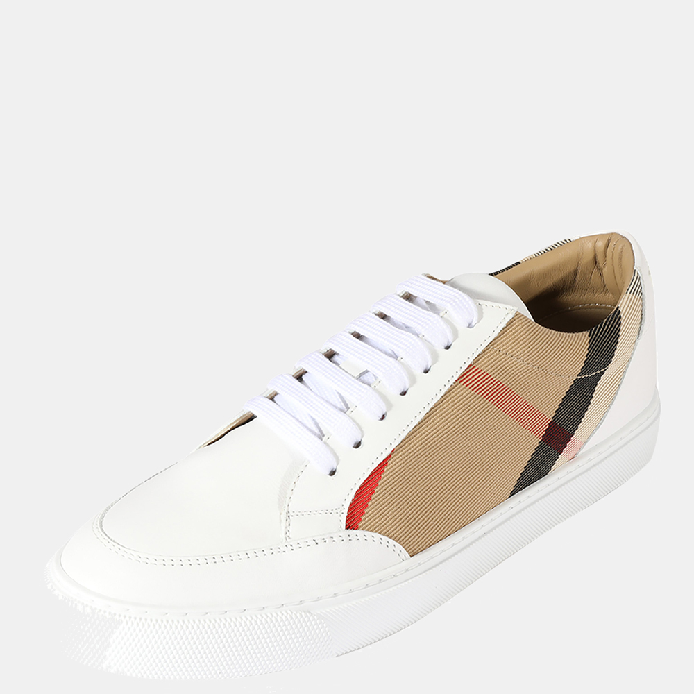 

Burberry Brown/White House Check Cotton and Leather Sneakers EU